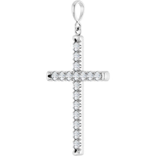 Sterling Silver 1 CTW Natural Diamond French-Set Cross Pendant 