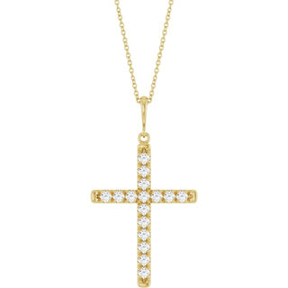 14K Yellow 3/4 CTW Natural Diamond French-Set Cross 16-18" Necklace