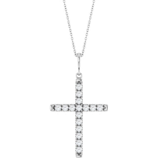 14K White 3/4 CTW Natural Diamond French-Set Cross 16-18" Necklace