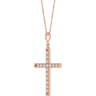 14K Rose 3/4 CTW Lab-Grown Diamond French-Set Cross 16-18" Necklace