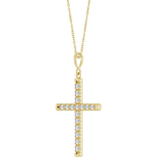 14K Yellow 3/4 CTW Natural Diamond French-Set Cross 16-18" Necklace