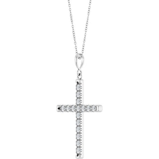 Sterling Silver 3/4 CTW Lab-Grown Diamond French-Set Cross 16-18" Necklace