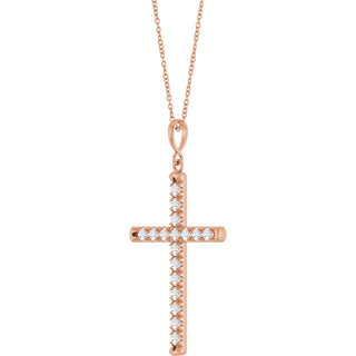 14K Rose 1 CTW Lab-Grown Diamond French-Set Cross 16-18" Necklace