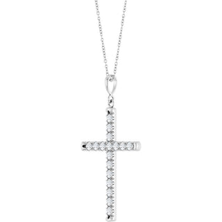 Sterling Silver 1 CTW Lab-Grown Diamond French-Set Cross 16-18" Necklace