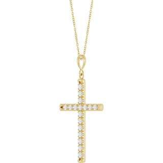 14K Yellow 1 CTW Lab-Grown Diamond French-Set Cross 16-18" Necklace
