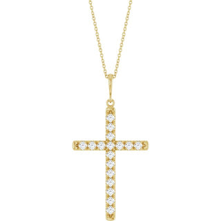 14K Yellow 1 CTW Lab-Grown Diamond French-Set Cross 16-18" Necklace