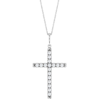 Sterling Silver 1 CTW Lab-Grown Diamond French-Set Cross 16-18" Necklace