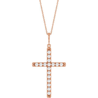 14K Rose 1 CTW Natural Diamond French-Set Cross 16-18" Necklace