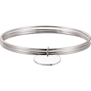 Sterling Silver 26 mm Triple Bangle 8" Bracelet with Engravable Charm