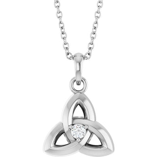 Sterling Silver .03 CT Natural Diamond Celtic-Inspired 16-18" Necklace
