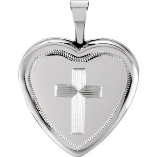 Sterling Silver 20.7x15.7 mm Cross Heart Locket 