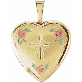 14K Yellow 21.4x15.8 mm Tri-Color Cross & Roses Locket