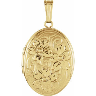 14K Yellow Oval Floral Locket 