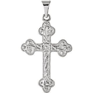 14K White 23.5x17 mm Floral-Inspired Cross Pendant