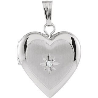 14K White .010 CT Natural Diamond Heart Locket