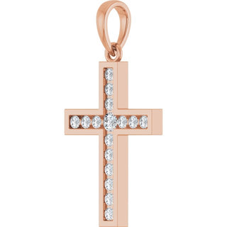 14K Rose 1/4 CTW Natural Diamond Cross Pendant