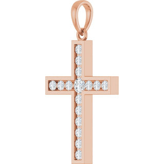 14K Rose 1/2 CTW Lab-Grown Diamond Cross Pendant