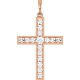 14K Rose 3/4 CTW Lab-Grown Diamond Cross Pendant