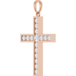 14K Rose 3/4 CTW Lab-Grown Diamond Cross Pendant