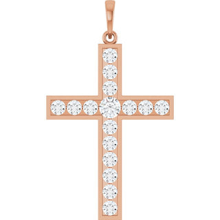 14K Rose 1 CTW Natural Diamond Cross Pendant