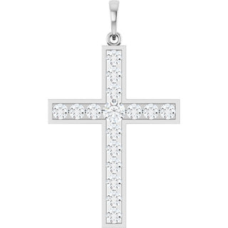 14K White 1 CTW Natural Diamond Cross Pendant