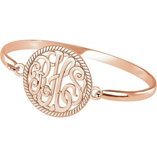 14K Rose Gold-Plated Sterling Silver 28 mm 3-Letter Script Monogram Bangle 6 1/2" Bracelet 