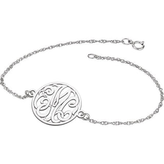 14K White 20 mm 3-Letter Script Monogram 7" Bracelet