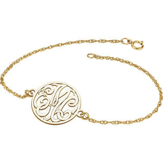 14K Yellow 20 mm 3-Letter Script Monogram 7" Bracelet