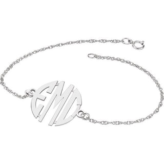 10K White 20 mm 3-Initials Block Monogram 8" Bracelet