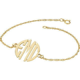 10K Yellow 20 mm 3-Initials Block Monogram 8" Bracelet
