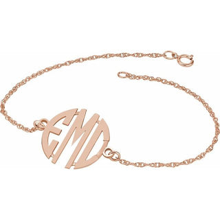 14K Rose Gold-Plated Sterling Silver 20 mm 3-Initials Block Monogram 7" Bracelet