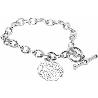 Sterling Silver 20 mm 3-Letter Script Monogram Charm 7 1/4" Bracelet