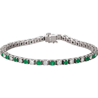 14K White Lab-Grown Emerald & 2 3/8 CTW Lab-Grown Diamond Line 7" Bracelet