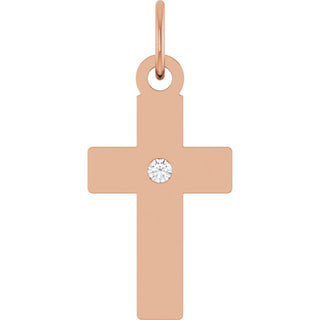 14K Rose .02 CT Natural Diamond Cross Pendant