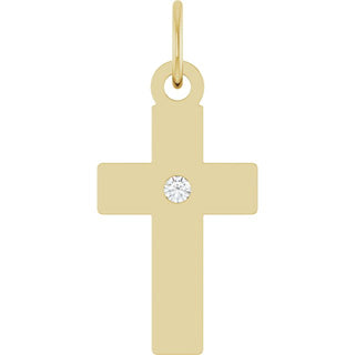 14K Yellow .02 CT Natural Diamond Cross Pendant