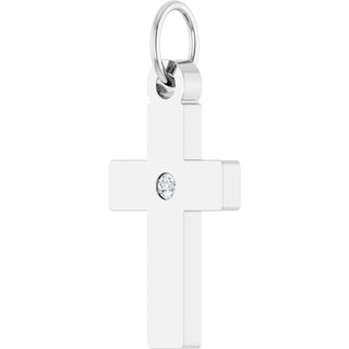 14K White .02 CT Natural Diamond Cross Pendant