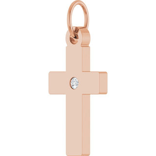 14K Rose .02 CT Natural Diamond Cross Pendant