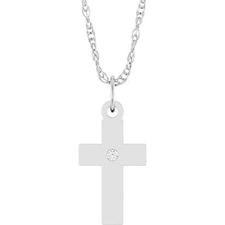 14K White .02 CT Natural Diamond Cross 18" Necklace