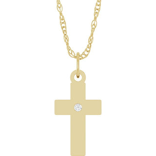 14K Yellow .02 CT Natural Diamond Cross 18" Necklace