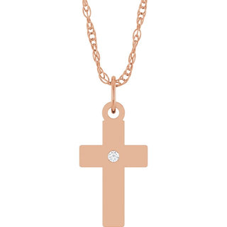 14K Rose .02 CT Natural Diamond Cross 18" Necklace