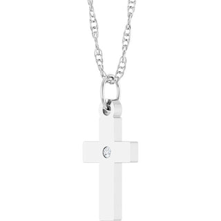 14K White .02 CT Natural Diamond Cross 18" Necklace