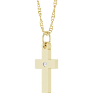 14K Yellow .02 CT Natural Diamond Cross 18" Necklace