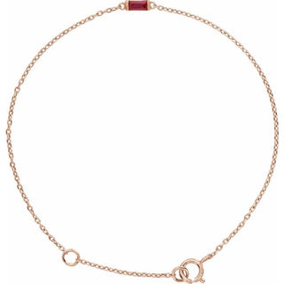14K Rose Straight Baguette Natural Ruby 6 1/2-7 1/2" Bracelet