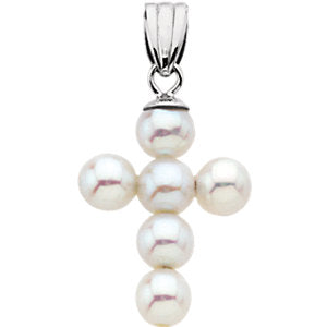 14K White 19.75x14.5 MM Freshwater Cultured Pearl Cross Pendant