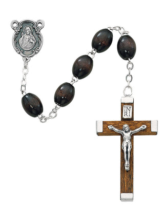 Brown Wood Rosary With Silver