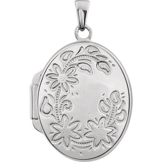 Sterling Silver Engravable Floral Oval Locket