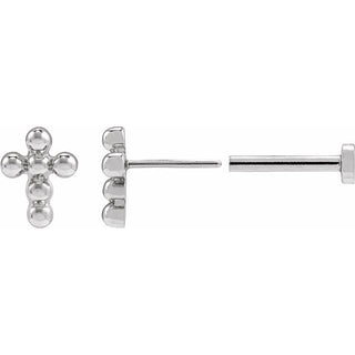14K White Beaded Cross Stud Earring