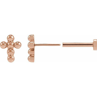 14K Rose Beaded Cross Stud Earrings