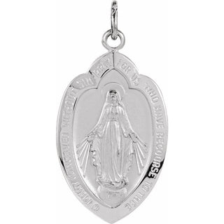 14K White 18x12 mm Oval Miraculous Medal Pendant  