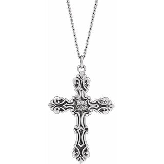 Sterling Silver 48x35 mm Fancy Cross 24" Necklace
